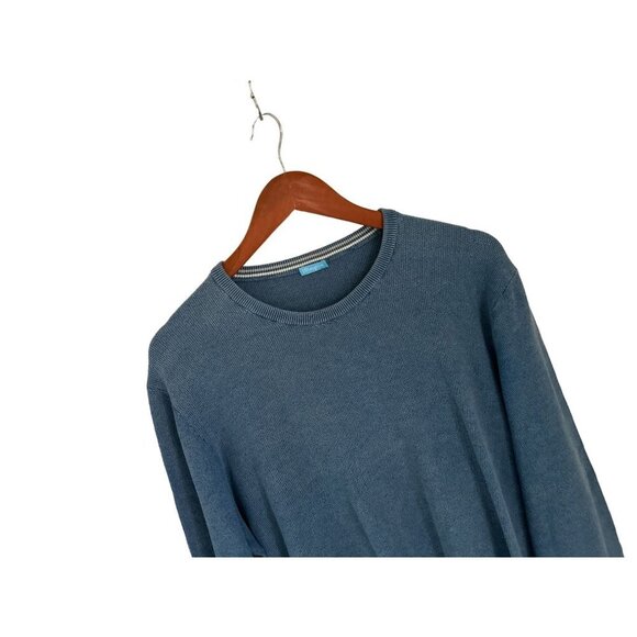 J. McLaughlin Crewneck Waffled Cotton Washed Blue Long sleeve sweater Size Large - Picture 2 of 9